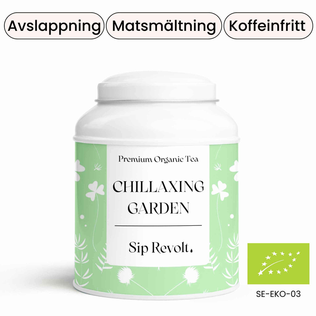 sip revolt te chillaxing garden örtte koffeinfritt lavendel kamomill nässlor avslappnande lugn burk