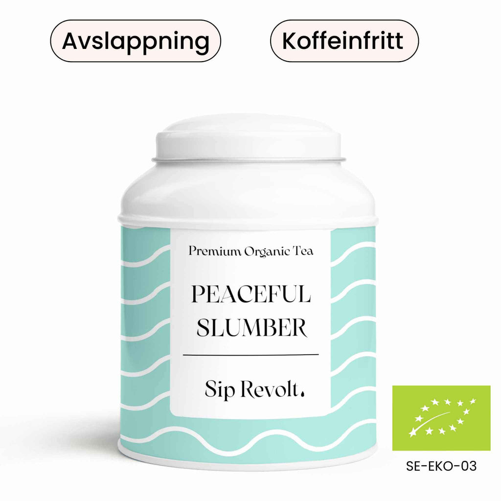 sip revolt te rooibos frukt koffeinfritt bättre sömn slappna av äpple jordgubb bär citron burk