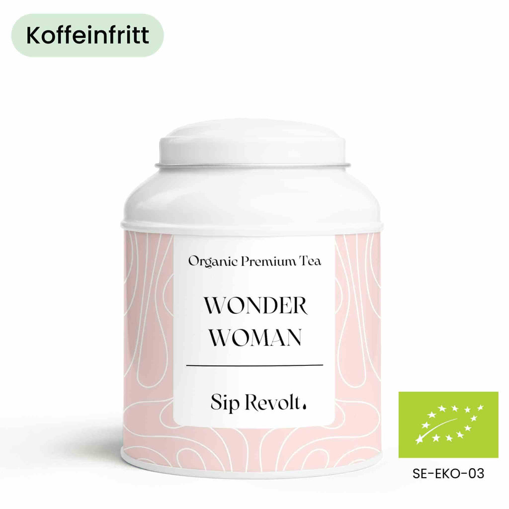 sip revolt te wonder woman stärka kvinna hälsa kamomill kanel äpple ingefära ekologiskt koffeinfritt lugnande matsmältning